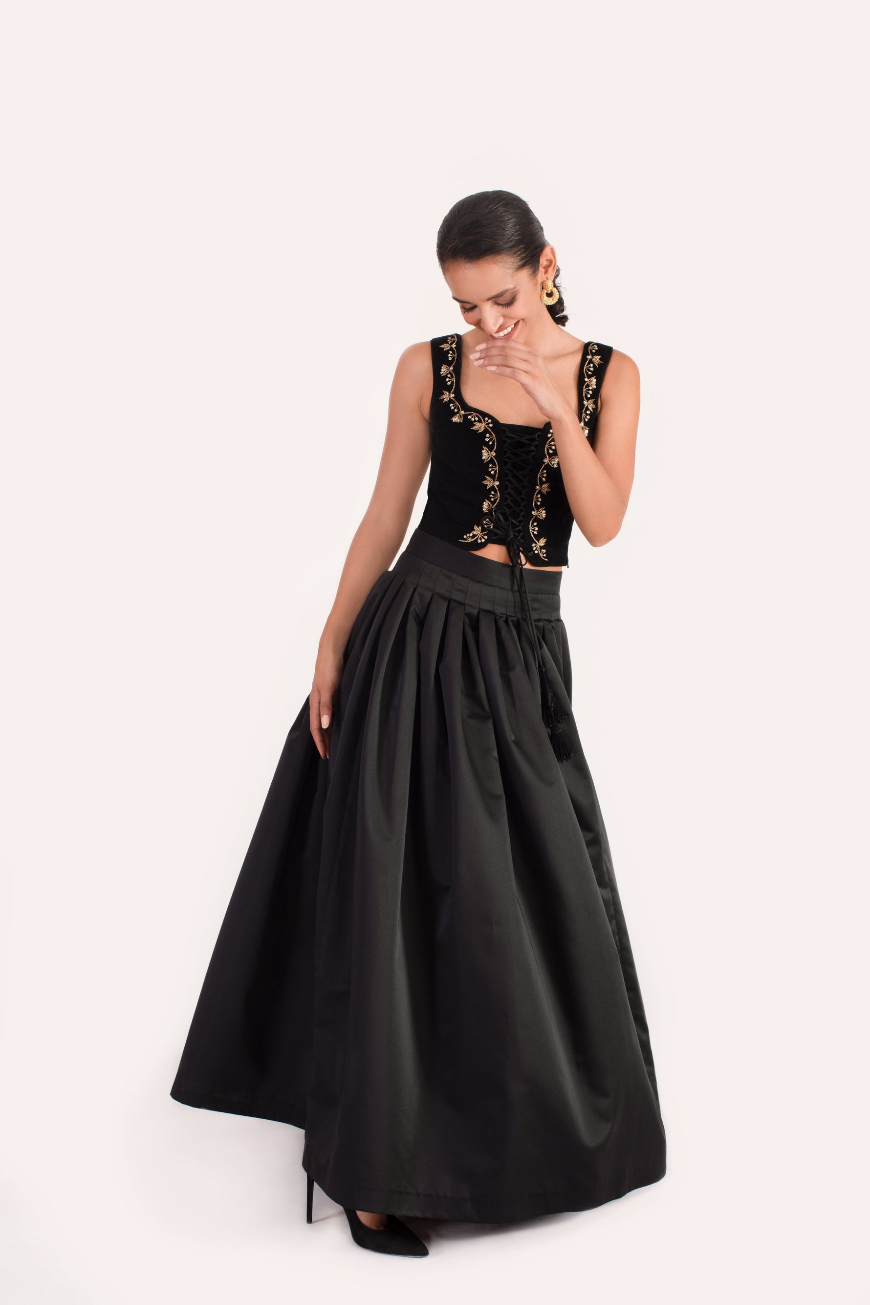 Ivy Embroidered Bustier - Black Rosewater House
