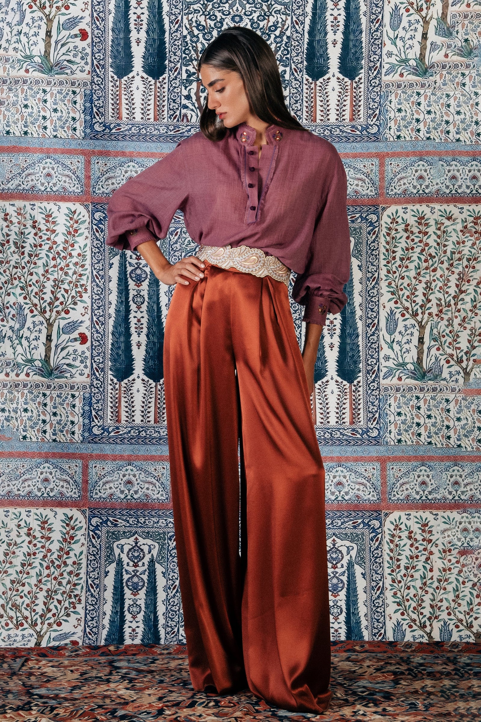 Silk Palazzo Pants - Brick | Rosewater House