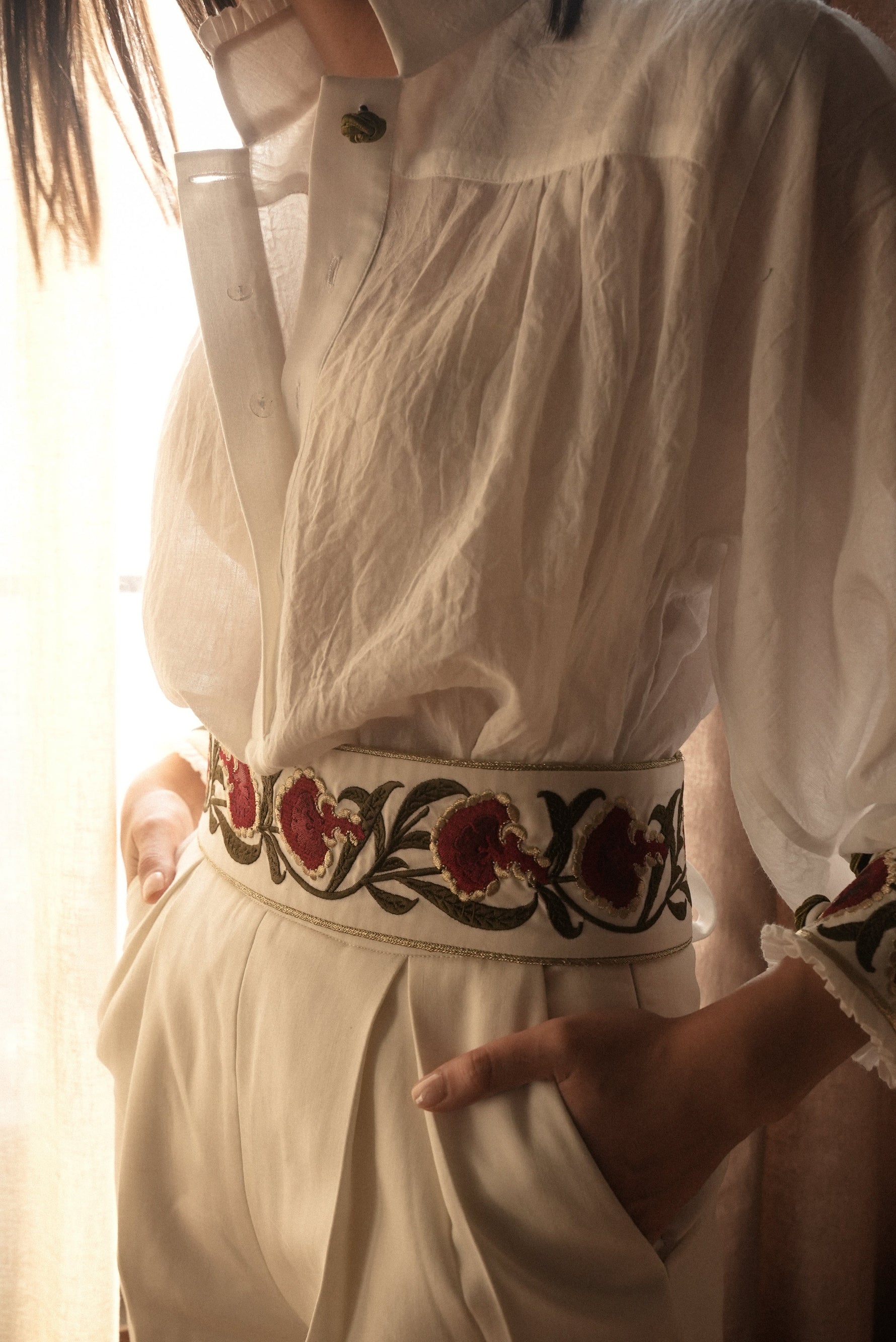 Carnation Belt- White/Red Belt Rosewater House