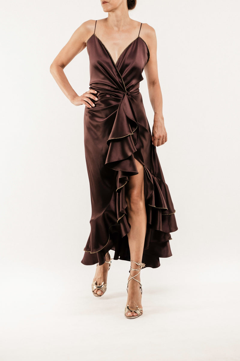 Shiraz Ruffle Dress - Brown Dresses Rosewater House 