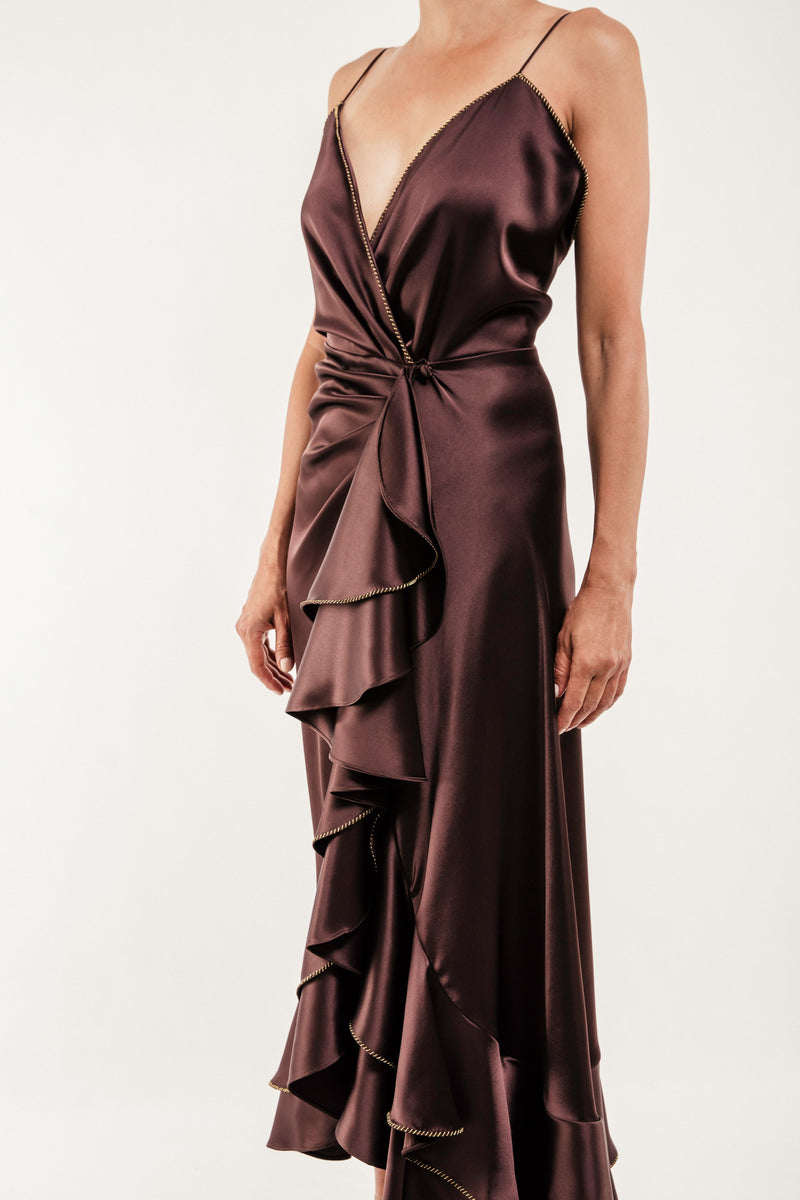 Shiraz Ruffle Dress - Brown Dresses Rosewater House 
