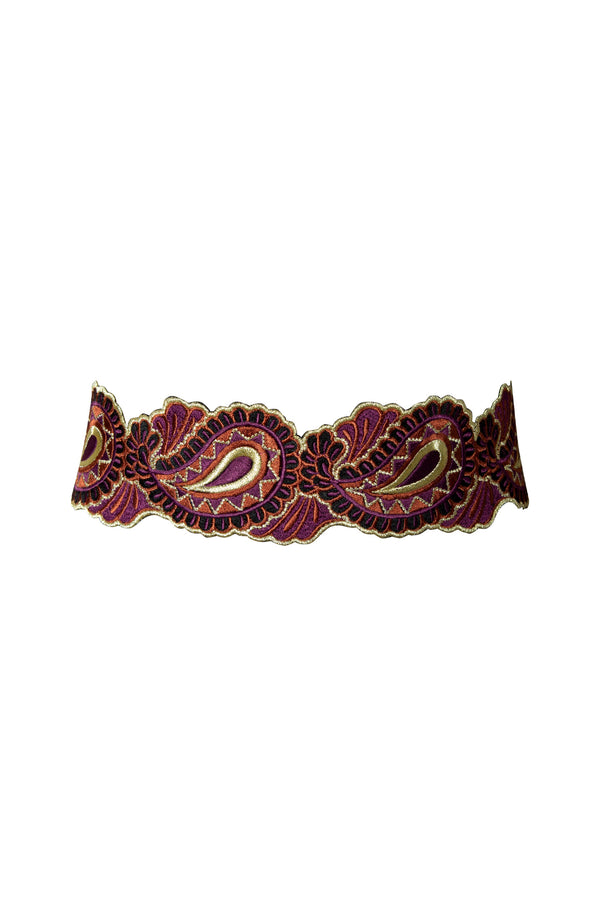 Paisley Embroidered Belt - Brick & Purple Dresses Rosewater House 