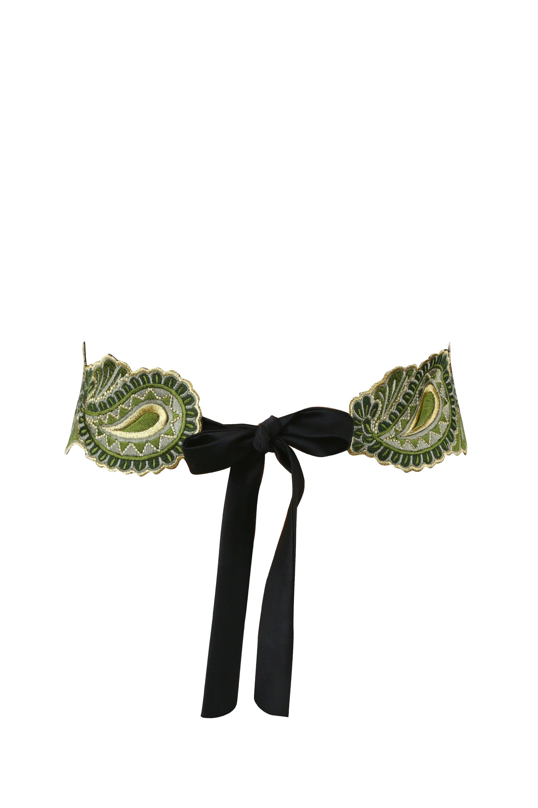 Paisley Embroidered Belt - Green Dresses Rosewater House