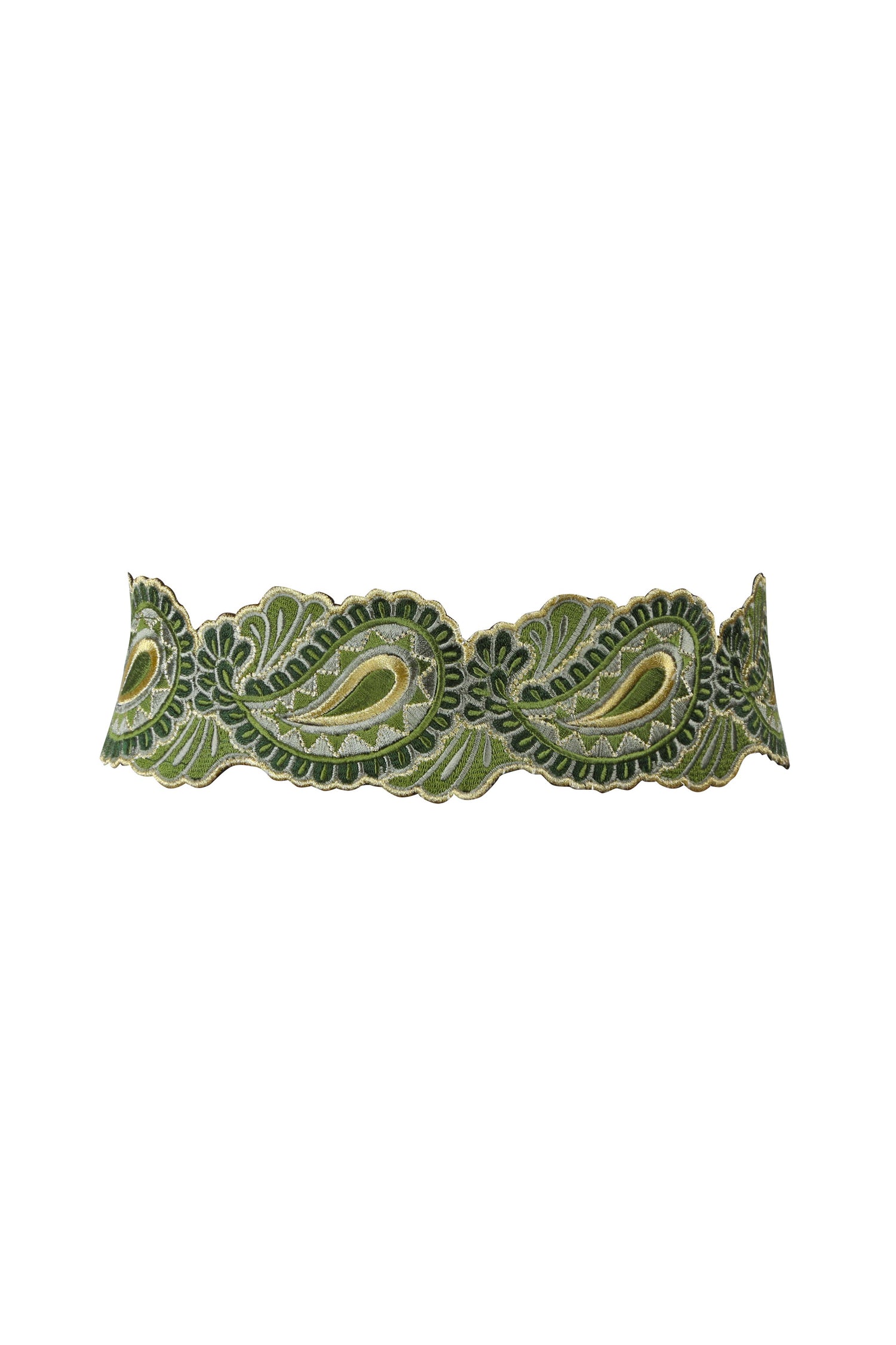 Paisley Embroidered Belt - Green Dresses Rosewater House
