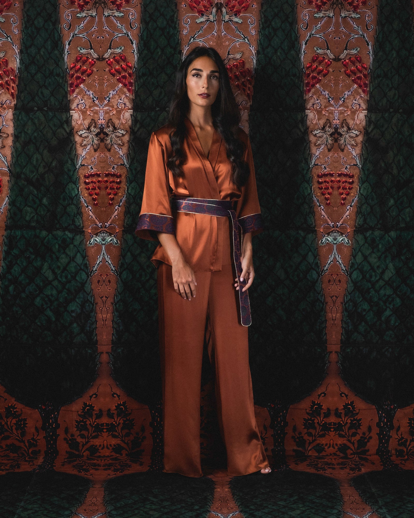 Silk Paisley Kimono Set - Brick | Rosewater House