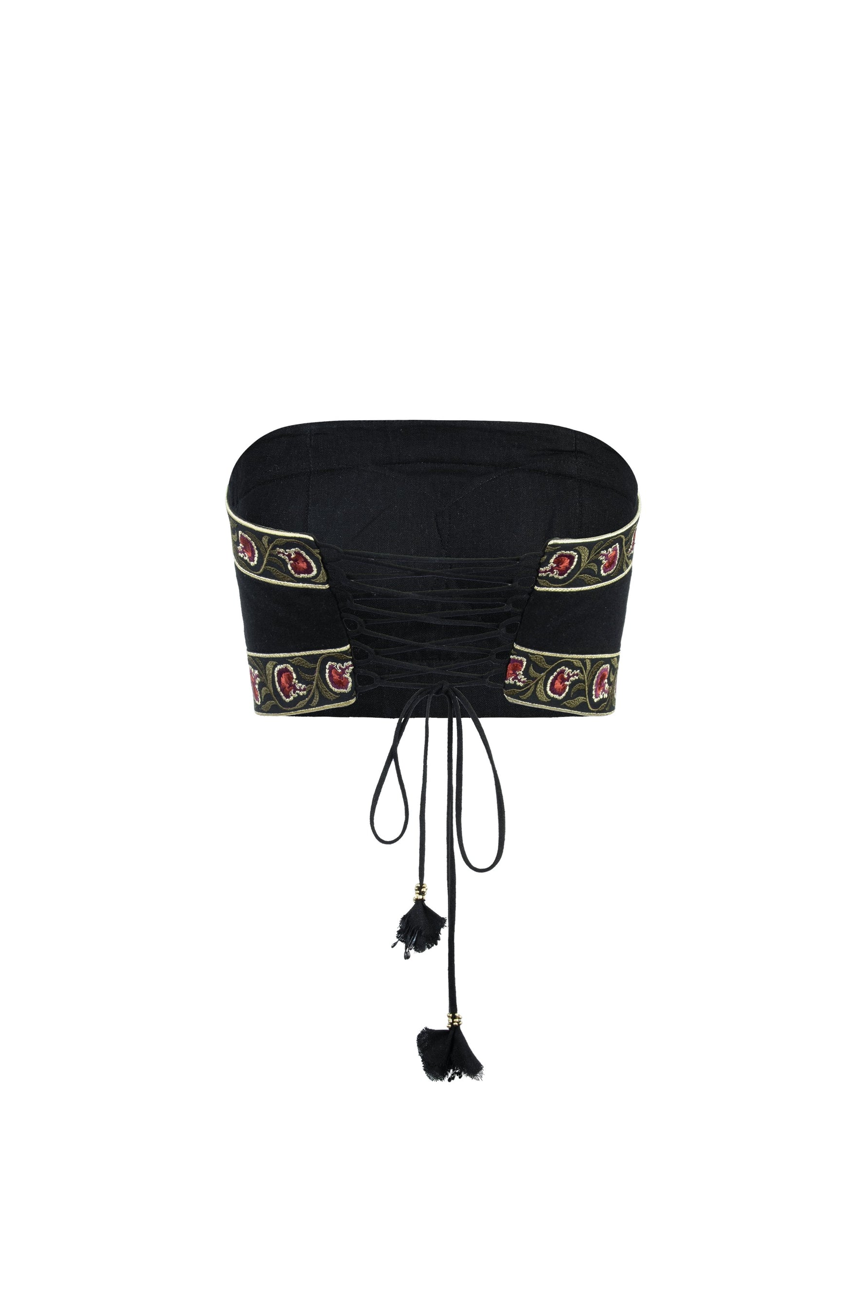 Carnation Crop Top - Black & Brick Tops - Bustier & Embroidered Rosewater House