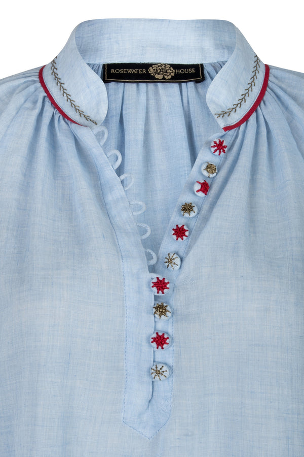 Golab Blouse - Blue & Red (Limited Edition) Tops - Blouse Rosewater House 