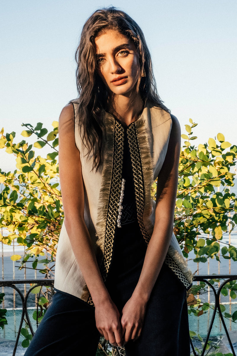 Afshan Frine Vest - Ivory Outerwear - Vests Rosewater House 