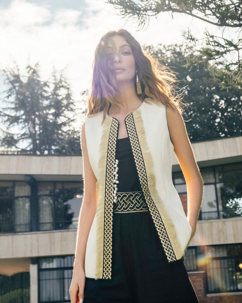 Afshan Frine Vest - Ivory Outerwear - Vests Rosewater House 