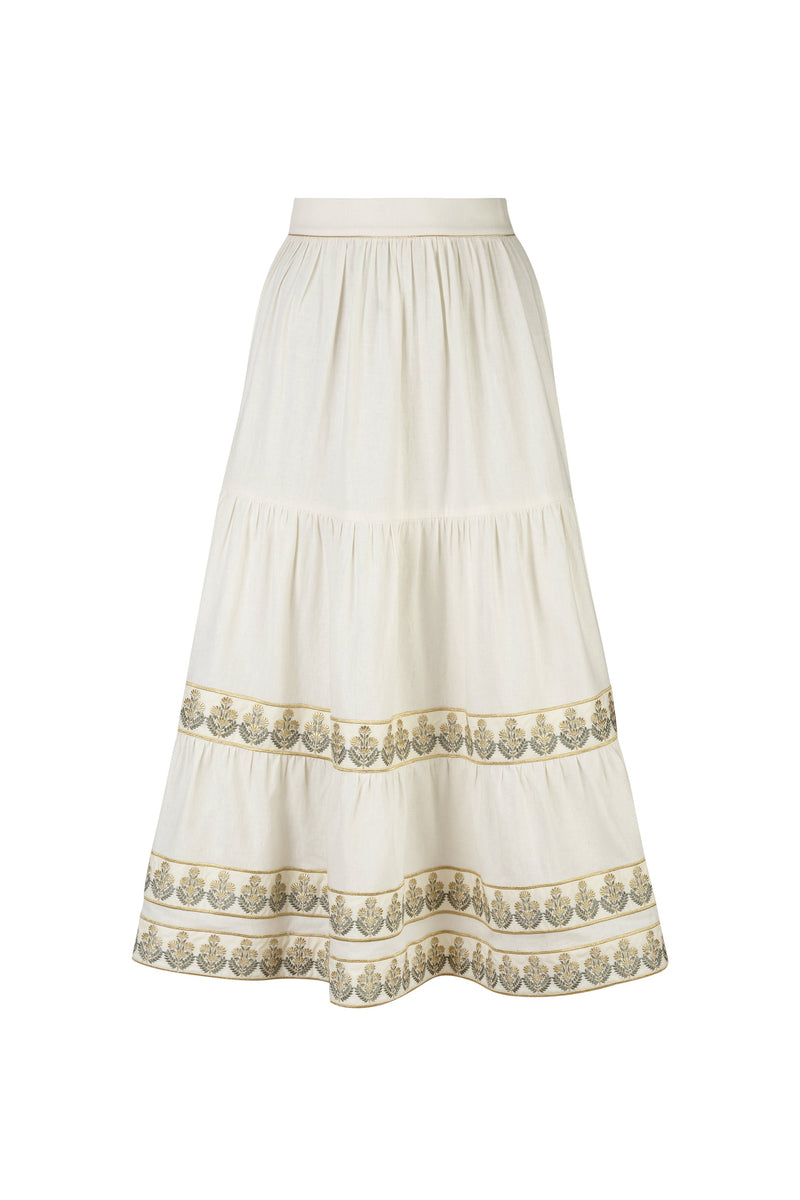 Parya Ruffle Skirt - Ivory & Green Rosewater House 