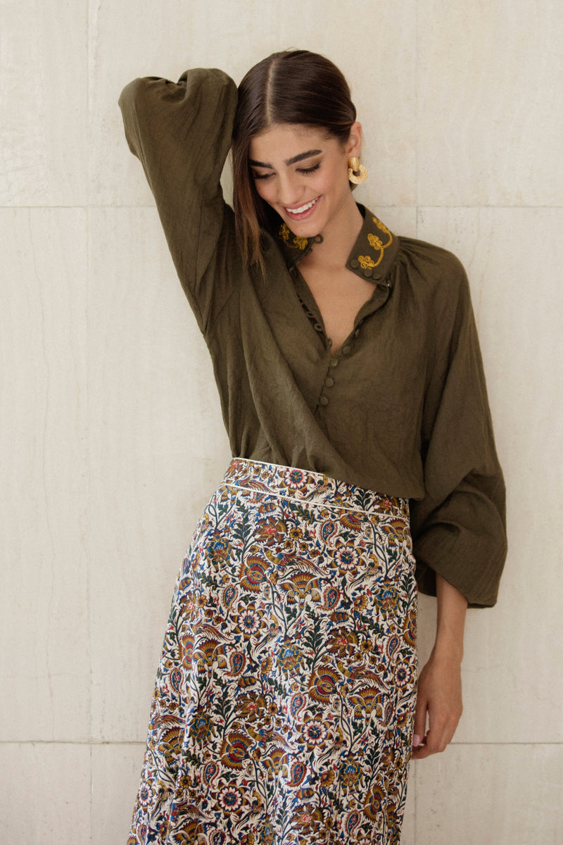 Golab Blouse - Army Green Blouses Rosewater House 