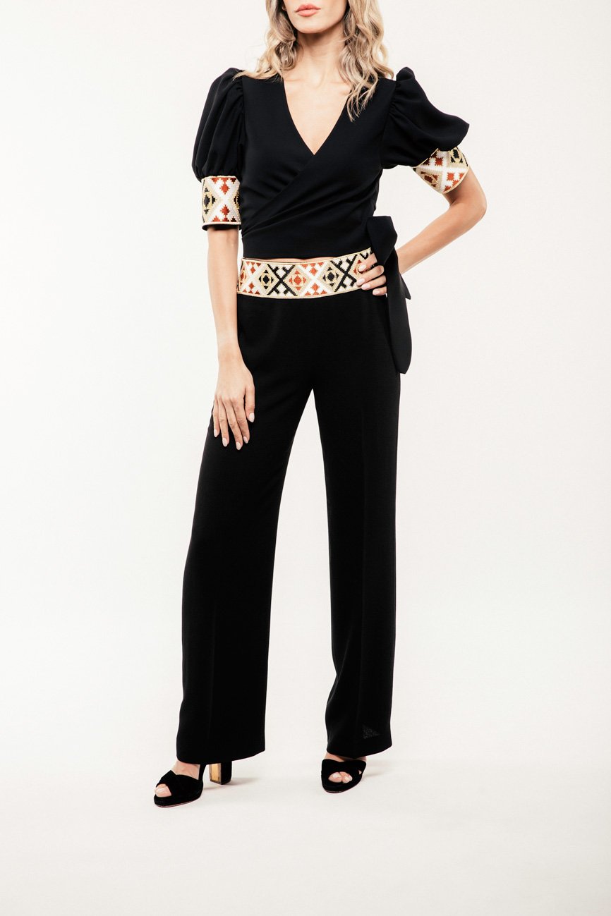 Embroidered Kaveh Straight Leg Pant - Black Pants RoseWaterHouse
