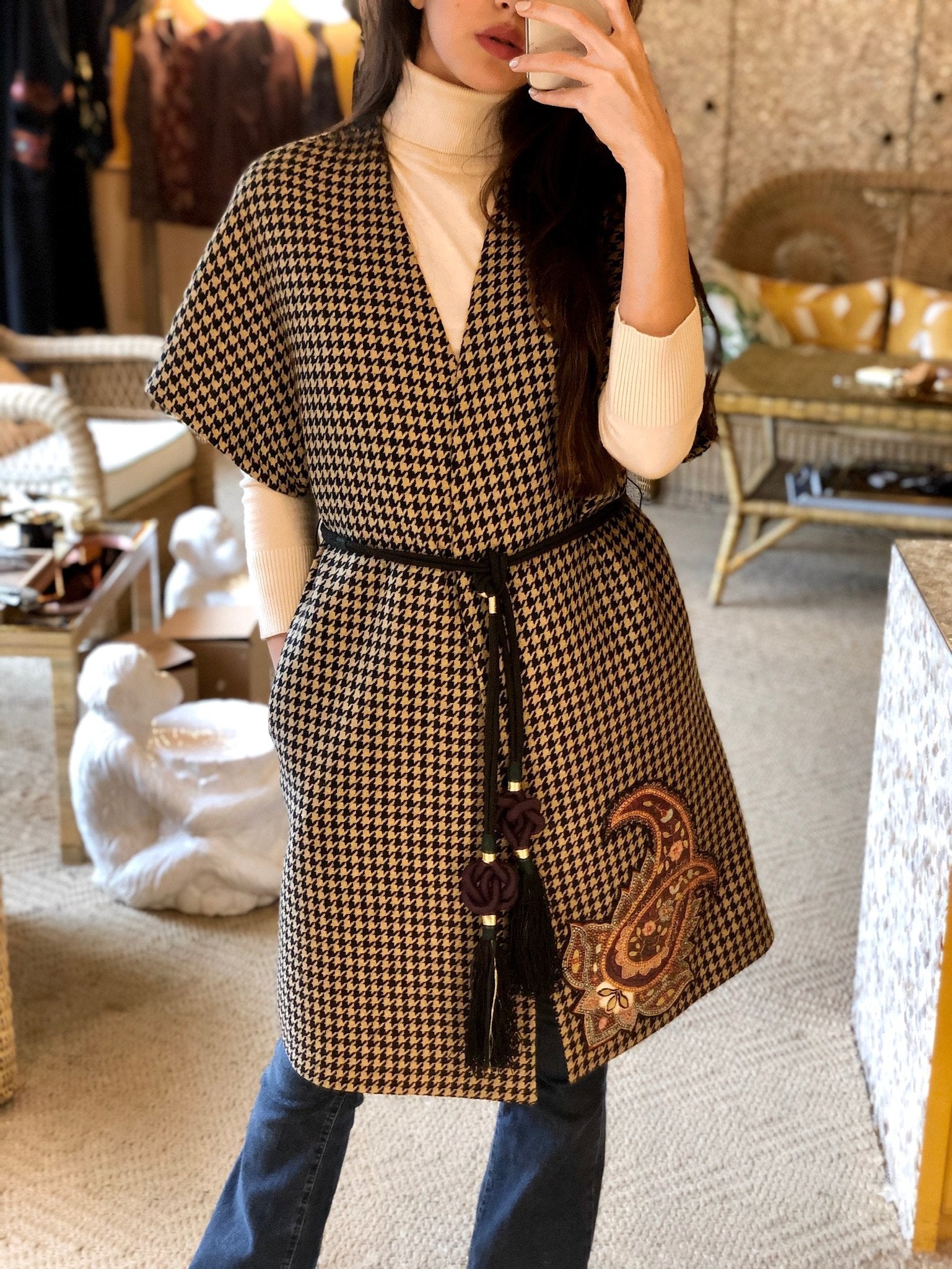 Zarin Wrap Coat - Houndstooth coat Rosewater House