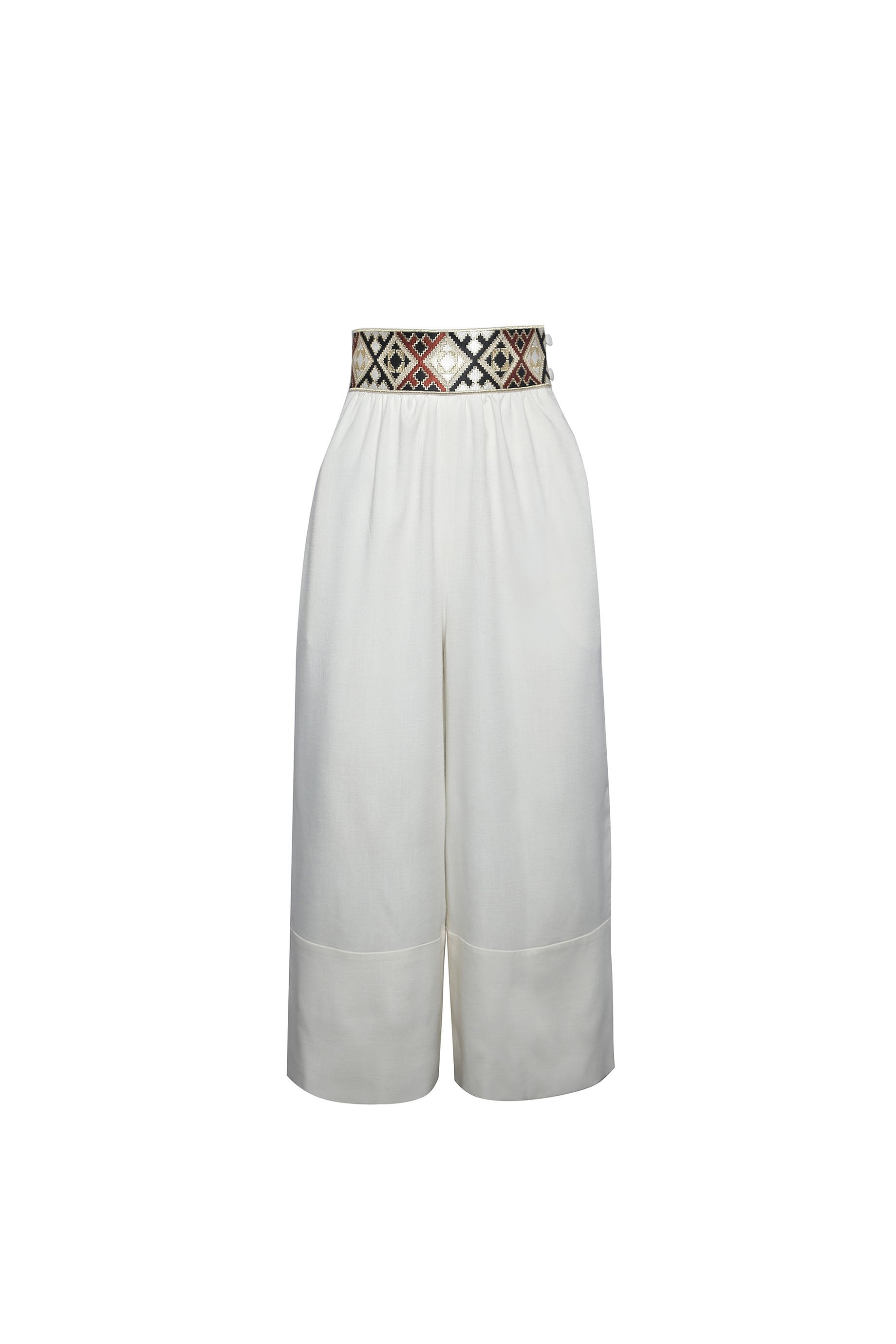 Raha Wide Leg Cropped Pants - White Pants Rosewater House