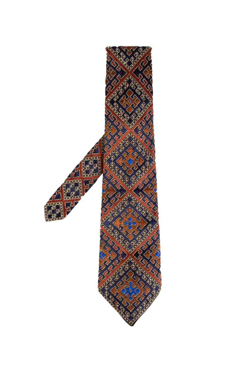 Embroidered Balouch Tie - Brick & Navy Rosewater House 