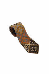 Embroidered Shah Tie - Ochre & Grey Rosewater House 